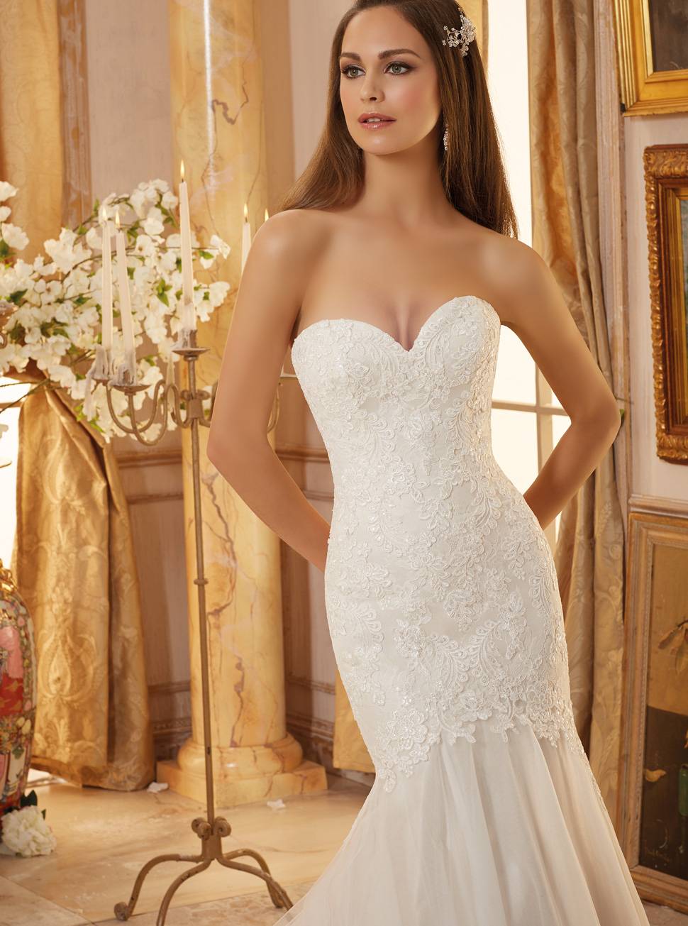 法式心形领长拖尾婚纱礼服鱼尾包臀裙晚礼服定制HS9370