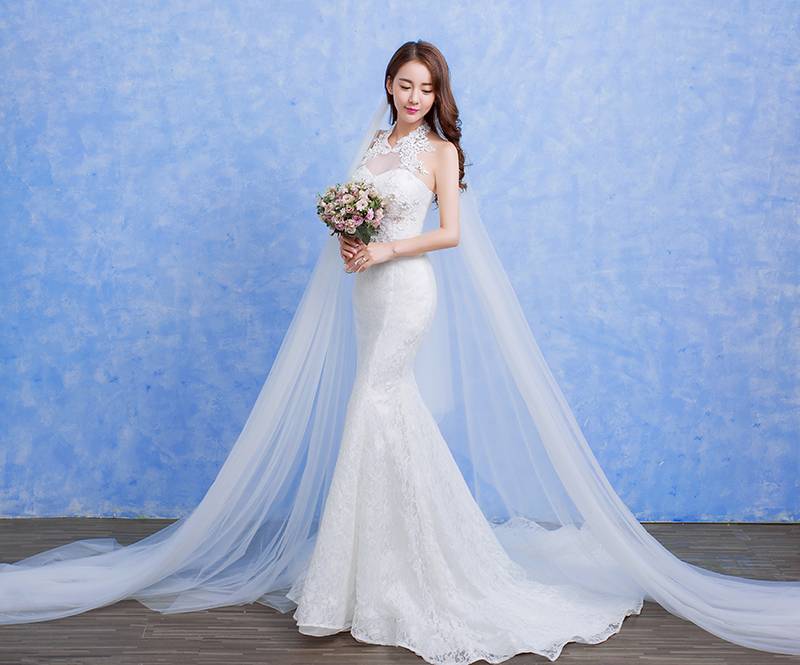 新款韩版婚纱定制鱼尾包臀小拖尾婚纱礼服批发HB0001