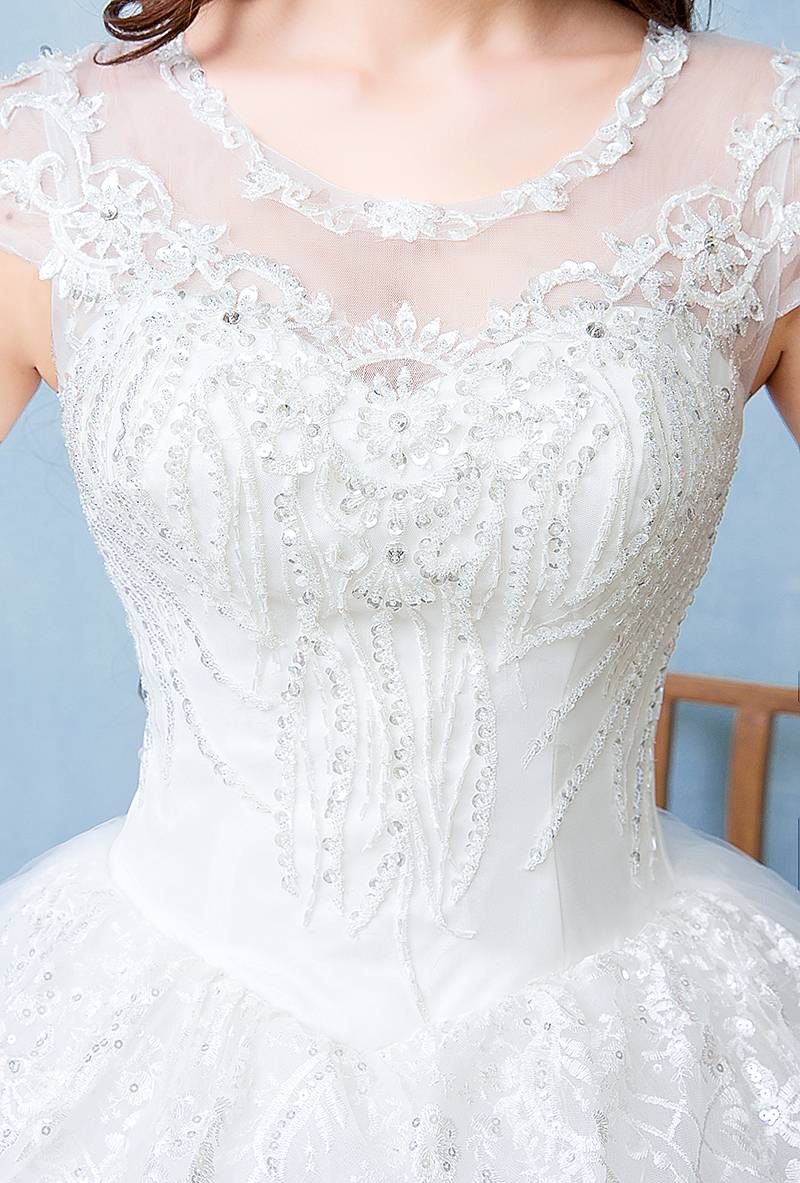 韩版蓬蓬裙婚纱礼服新款圆领细带齐地婚纱批发HB0005