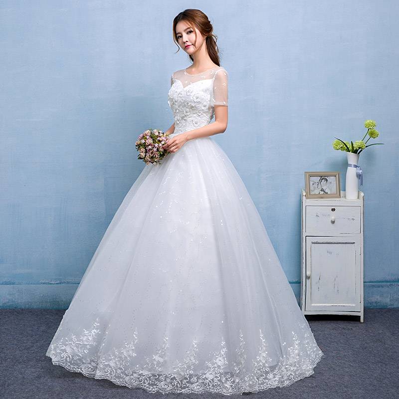 齐地婚纱定制批发新款韩版蕾丝花边蓬蓬裙婚纱礼服HB0013