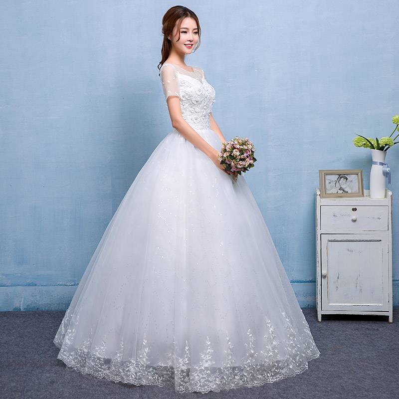 齐地婚纱定制批发新款韩版蕾丝花边蓬蓬裙婚纱礼服HB0013