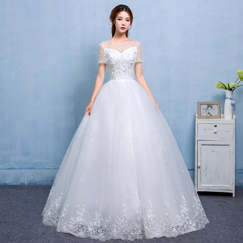 齐地婚纱定制批发新款韩版蕾丝花边蓬蓬裙婚纱礼服HB0013