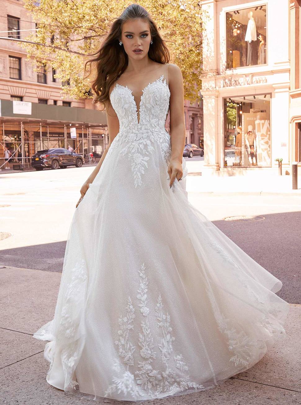 欧式新款街拍婚纱照婚纱摄影A字摆网格纱礼服HS9953